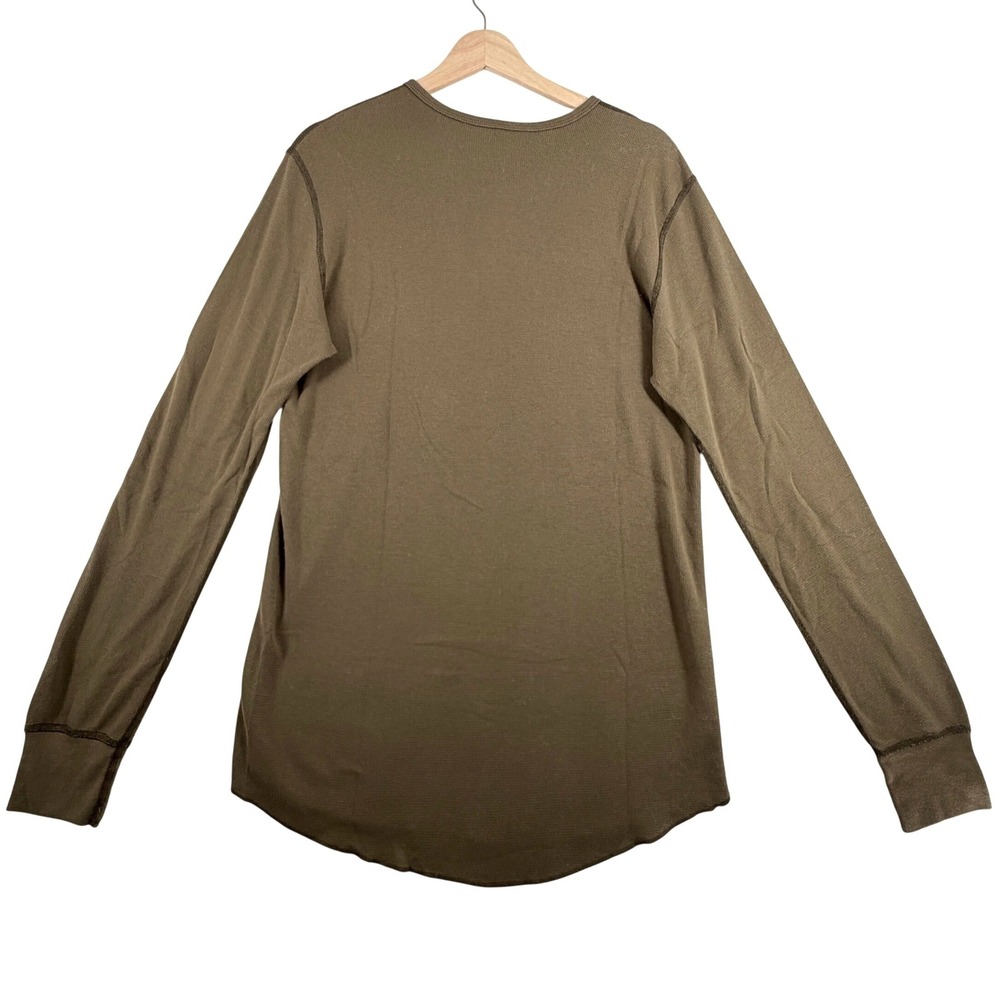 American Apparel Mens XL Baby Thermal Henley Dexter Kill Room Shirt Green Brown - Picture 5 of 9